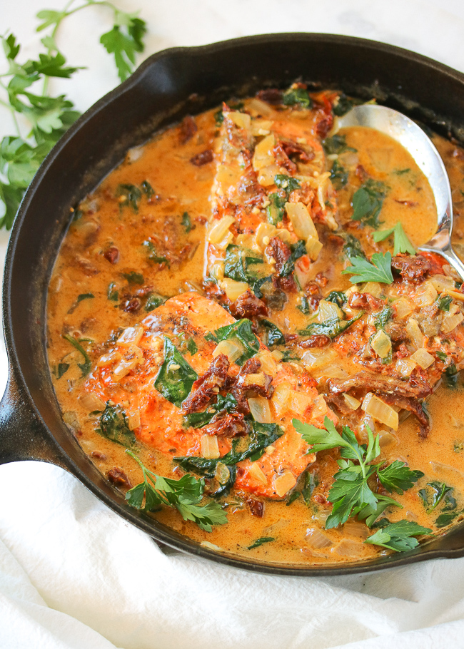 Skillet Salmon with Sun Dried Tomato Cream Sauce Just Jessie B