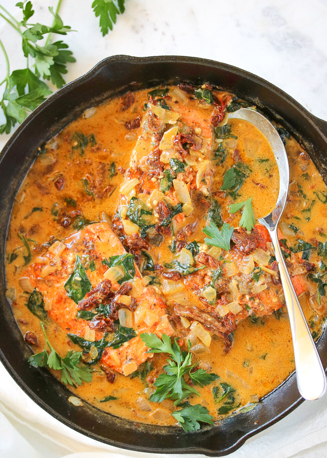 Skillet Salmon with Sun Dried Tomato Cream Sauce Just Jessie B